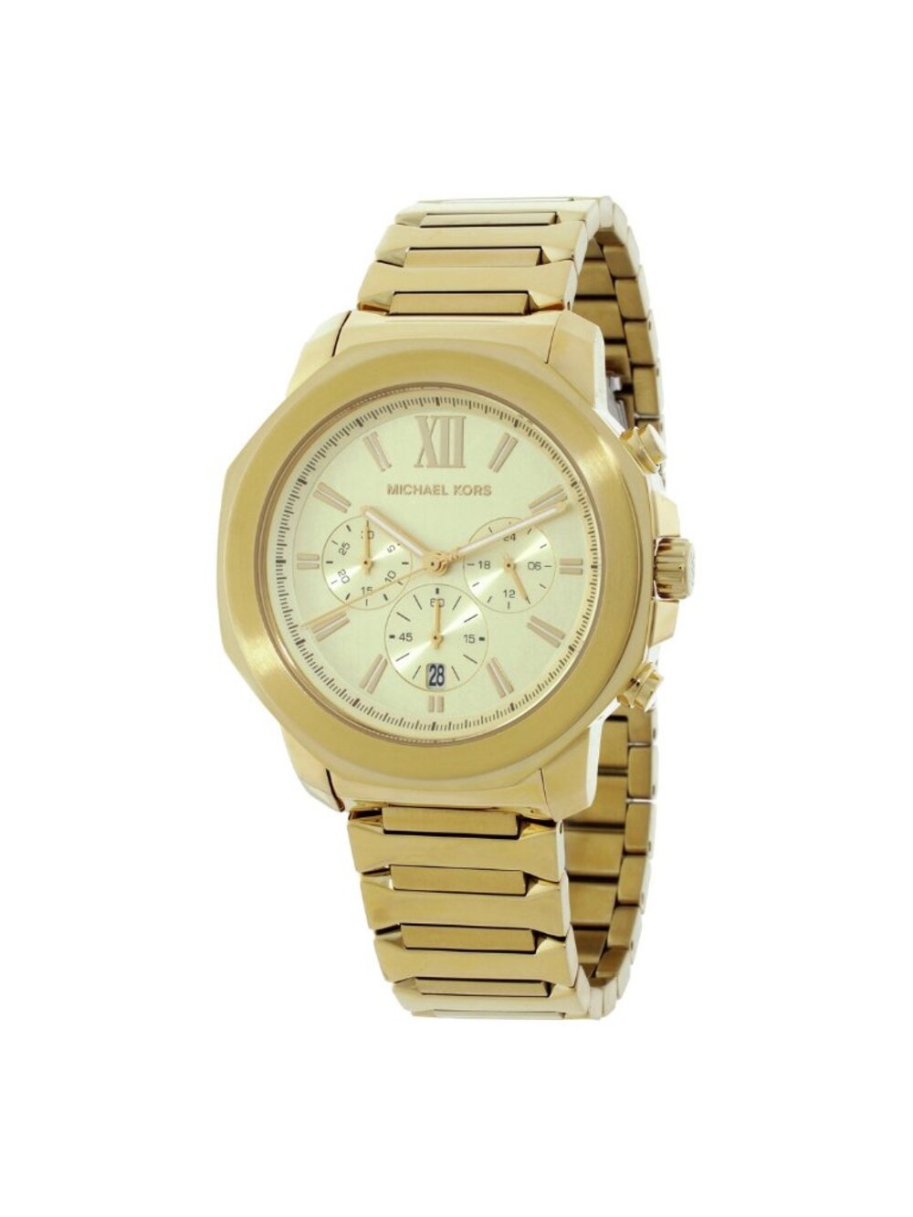 NWT Michael Kors Oversized Prescott Chronograph Quartz Gold Dial Men's Watch